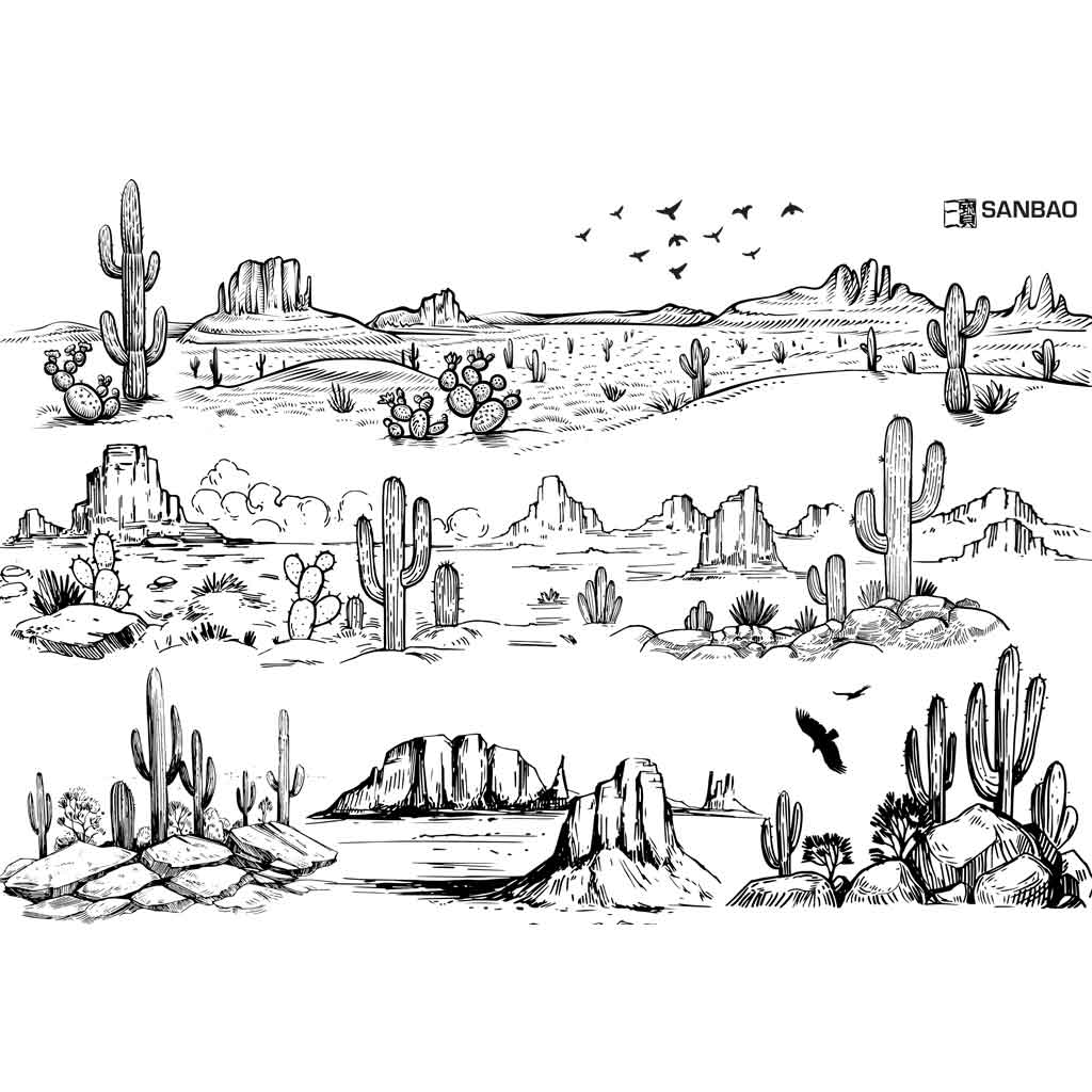 Sanbao Underglaze Transfer - Desert - 19" x 13" - Black