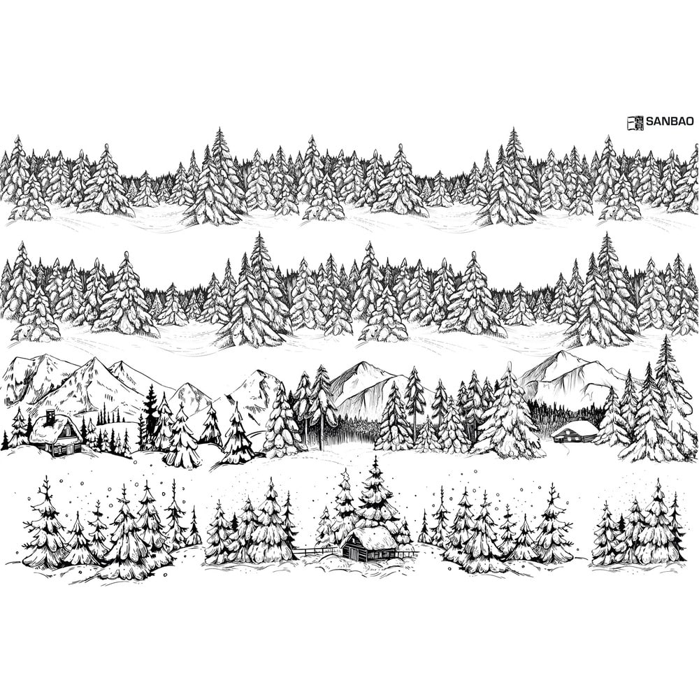 Sanbao Underglaze Transfer - Snow Cabin Black - 19" x 13"